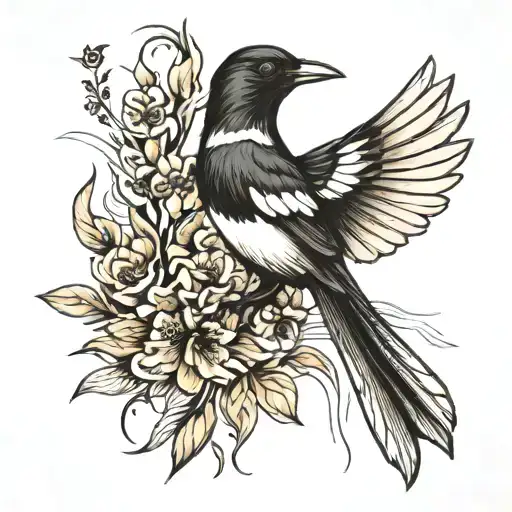 magpie and 4 lines tattoo design idea