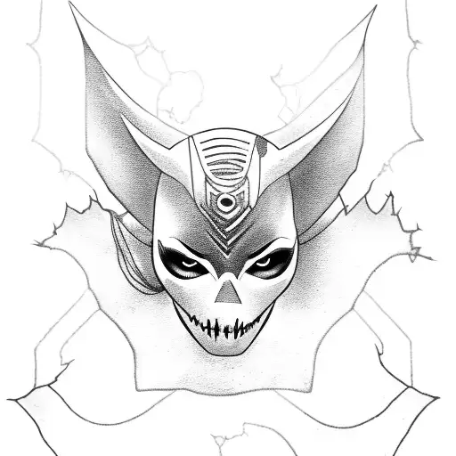 batgirl ghost skull with chains coming out of eyes,  tattoo design idea