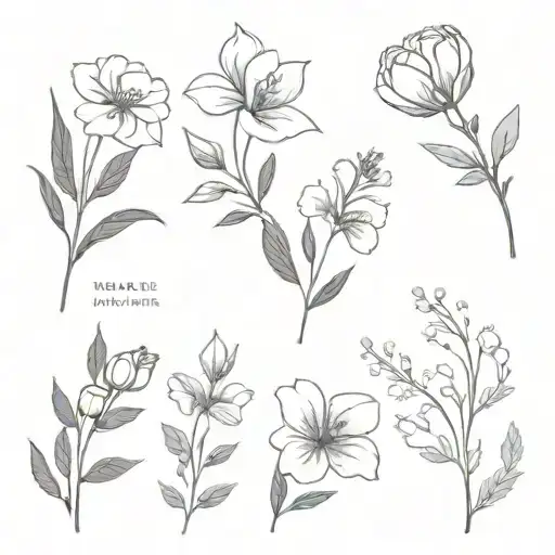 four flower birthflower bouquet march june december and november  tattoo design idea