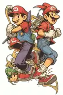 Ness from earthbound and super mario fighting each other tattoo design idea