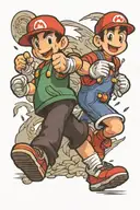 Ness from earthbound and super mario fighting each other tattoo design idea