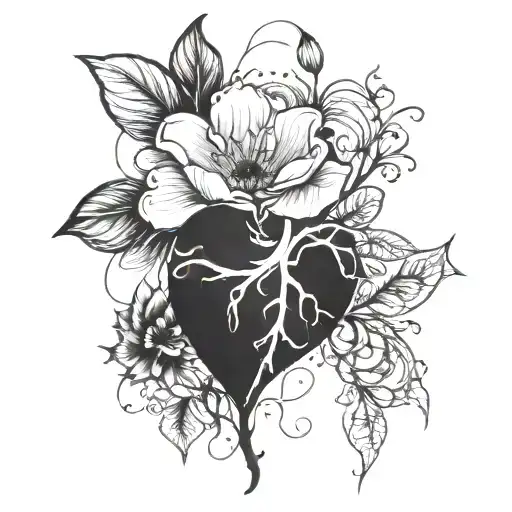 A nature-inspired tattoo of a broken heart transforming into a beautiful flower, symbolizing the client's journey of overcoming pain and finding peace tattoo design idea