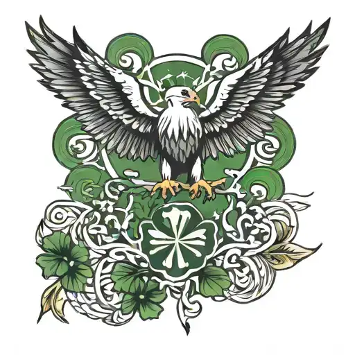 eagle and shamrock intertwined tattoo design idea