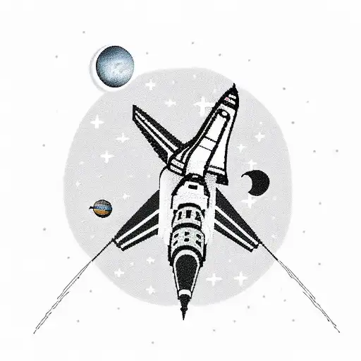 space shuttle with a moon tattoo design idea