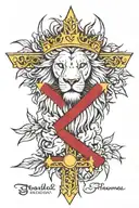 half lion half lamb face crown of thorns and gold cross down the midddle  tattoo design idea