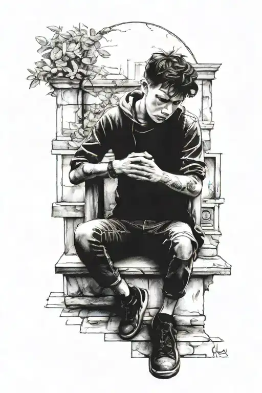 lonely boy sitting tattoo design idea