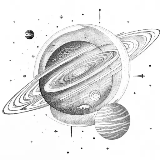 solar system with space ship tattoo design idea