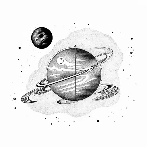 solar system with space ship tattoo design idea