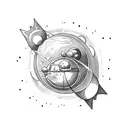 solar system with space ship tattoo design idea