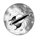 solar system with space ship tattoo design idea