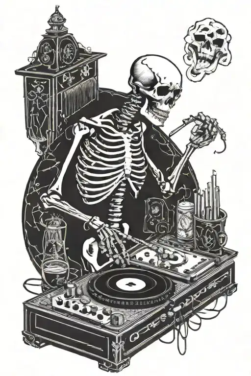 Skeleton DJing records Tarot Card  tattoo design idea