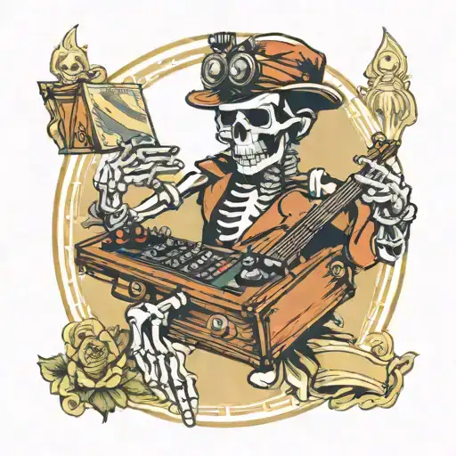 Skeleton DJ Tarot Card tattoo design idea