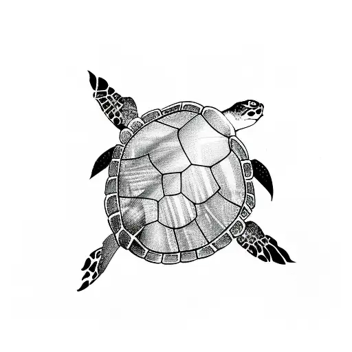 sea turtle surrounded by fish tattoo design idea