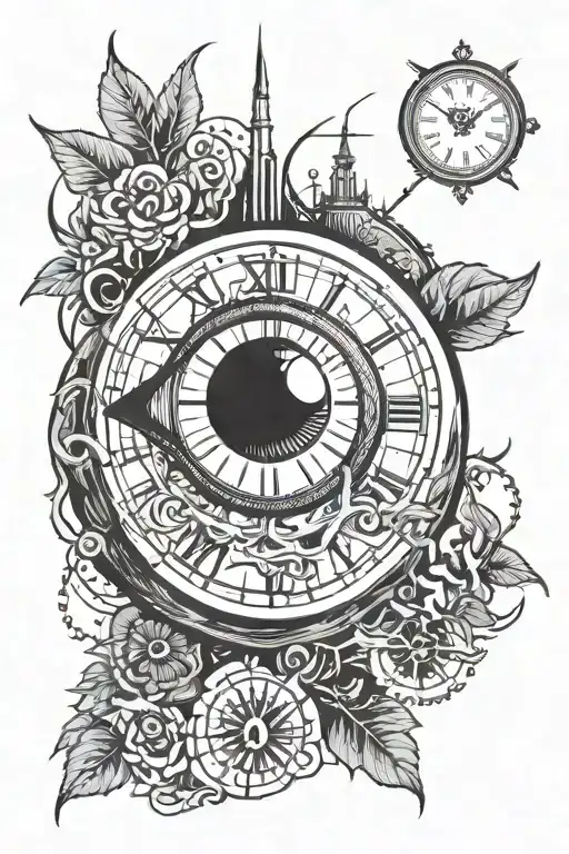 clock with eye inside tattoo design idea