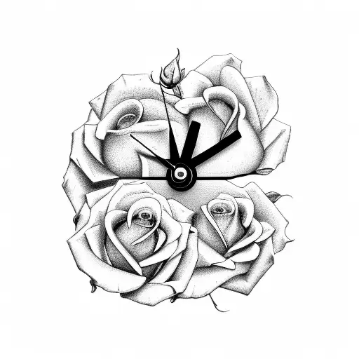 roses with clock and cross tattoo design idea