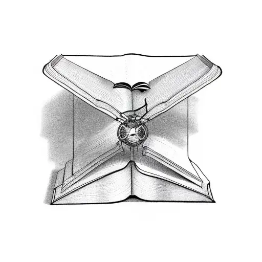 open book with levitating atom above it tattoo design idea
