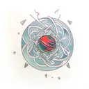 simple open book with levitating atom above it tattoo design idea