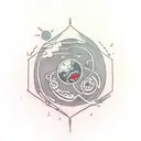 simple open book with levitating atom above it tattoo design idea