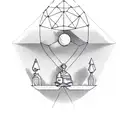 open book with levitating atom above it tattoo design idea