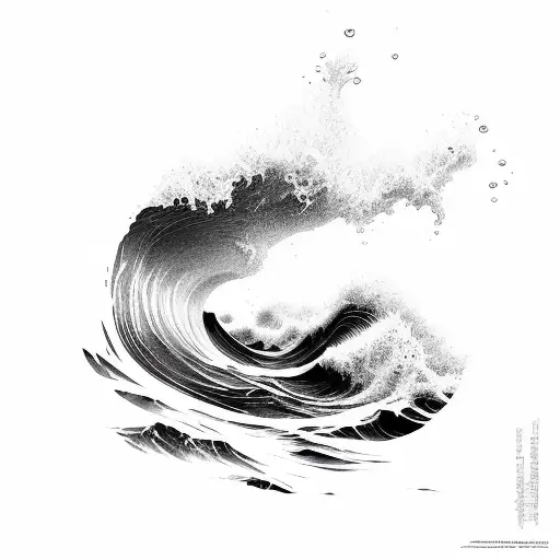 Ocean Wave with a small amount of foam spraying off, greyscale, gently shaded background  tattoo design idea