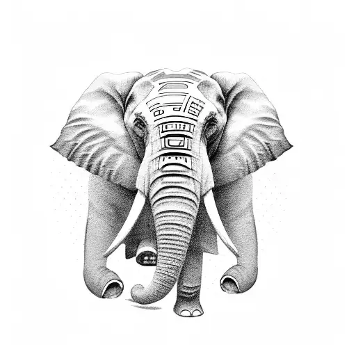 elephant with three Hindu-style heads on the chest  tattoo design idea