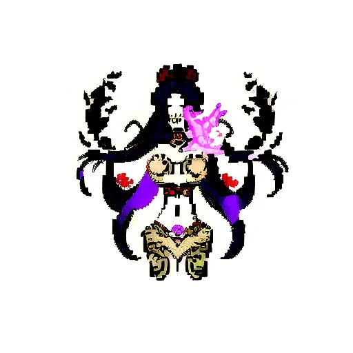 Design a tattoo featuring Hades and Persephone in a pixelated video game style tattoo design idea