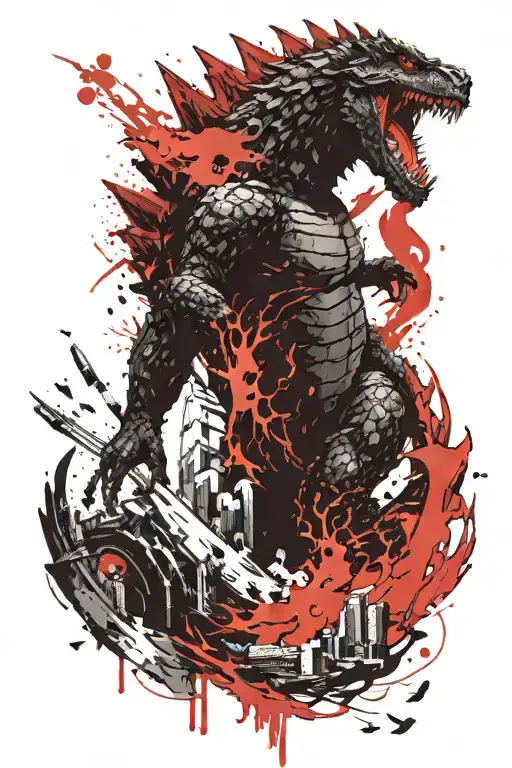 Godzilla towering tattoo design idea