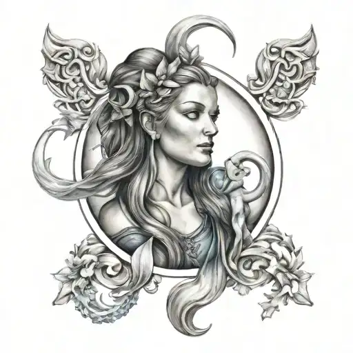 combined Virgo, Aquarius and Aries zodiac sign tattoo design idea