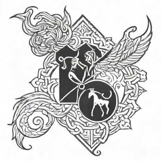 combined Virgo, Aquarius and Aries zodiac sign tattoo design idea