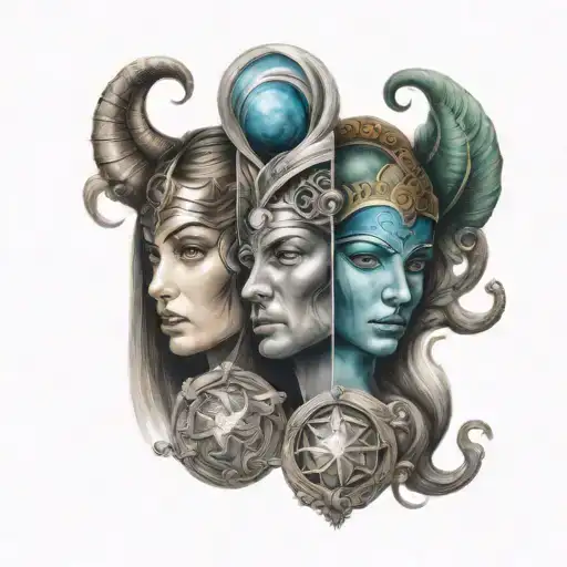 combined Virgo, Aquarius and Aries zodiac sign tattoo design idea