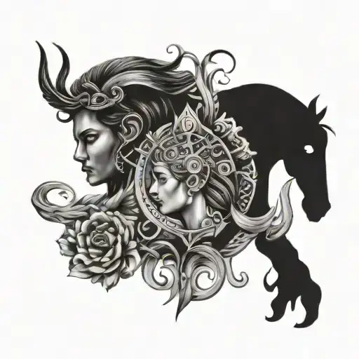 combined Virgo, Aquarius and Aries zodiac sign tattoo design idea