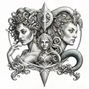 combined Virgo, Aquarius and Aries zodiac sign tattoo design idea