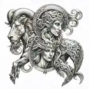 combined Virgo, Aquarius and Aries zodiac sign tattoo design idea