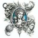 combined Virgo, Aquarius and Aries zodiac sign tattoo design idea