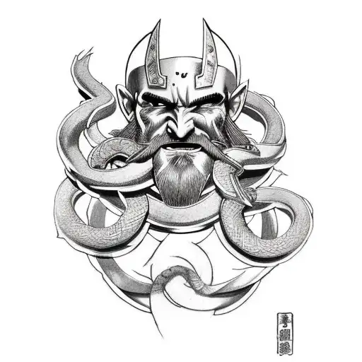 kratos fighting versus thor over jormungandr tattoo design idea