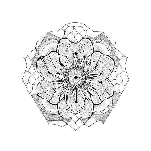 hexagon whit flowers tattoo design idea