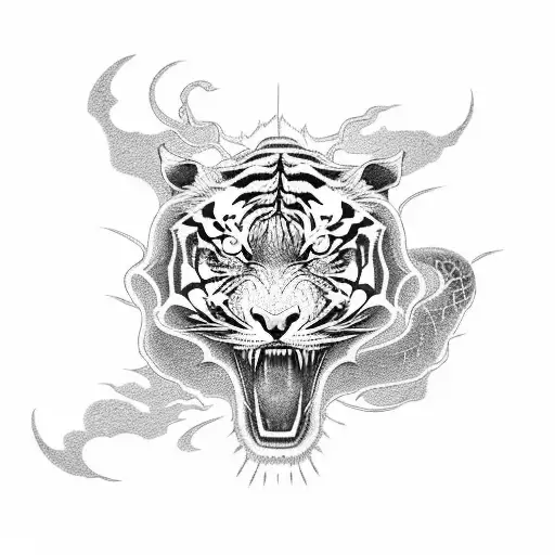 A fierce tiger and a powerful dragon racing each other in a JDM-inspired car tattoo design idea