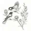 two magpies and some thistle and lavender tattoo design idea