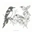 two magpies and some thistle and lavender tattoo design idea