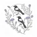 two magpies and some thistle and lavender tattoo design idea
