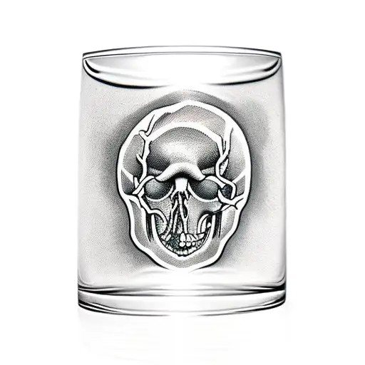 skull hand holding wine glass tattoo design idea