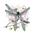 dragonfly and butterfly on cherry blossom branch tattoo design idea