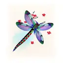 dragonfly and butterfly on cherry blossom branch tattoo design idea