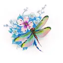 dragonfly and butterfly on cherry blossom branch tattoo design idea