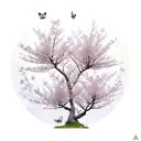 A majestic cherry blossom tree with delicate petals falling and transforming into butterflies tattoo design idea
