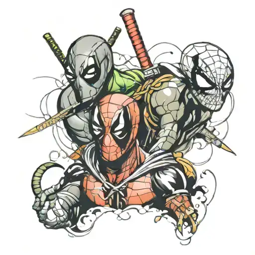 deadpool y Spiderman tattoo design idea