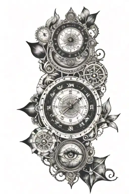 eye clocks cards and compasses tattoo design idea