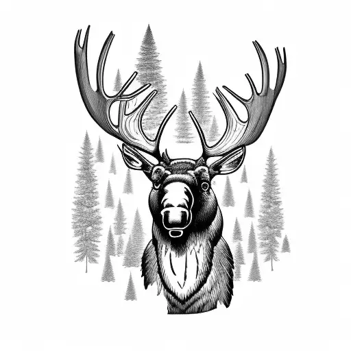 a mountain of pine trees made out of a moose head.  tattoo design idea