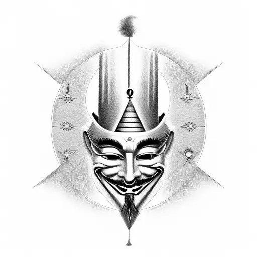 Imagine a stylized representation of the Guy Fawkes mask, perhaps with the All-Seeing Eye from the Illuminati symbol sub tattoo design idea