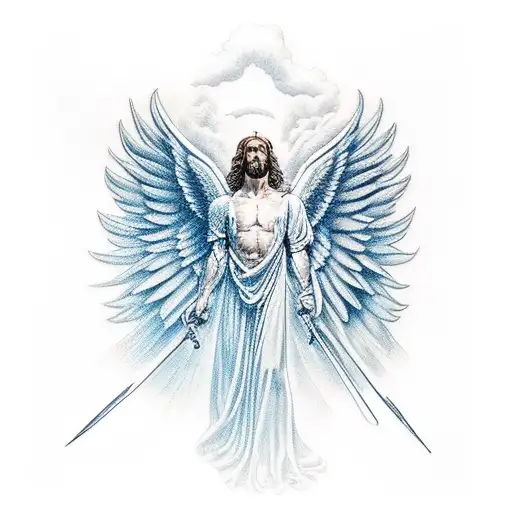 a male angel resurrection tattoo design idea
